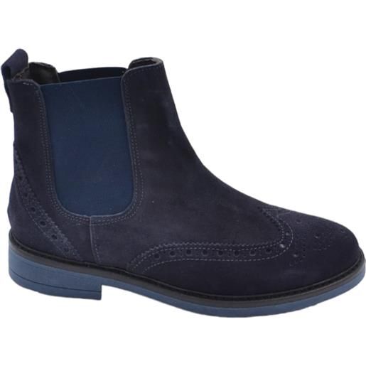 Malu Shoes beatles uomo stivaletto basso elastico laterale ricamo punta vera pelle camoscio blu fondo gomma made in italy handmade