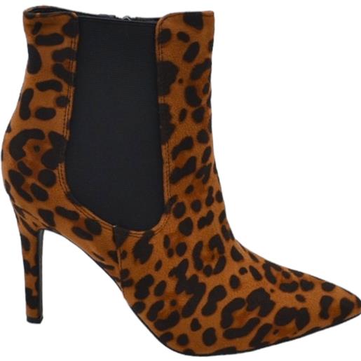 Malu Shoes tronchetti donna animalier leopardato a punta con tacco a spillo alto elastico laterale e zip comodi moda