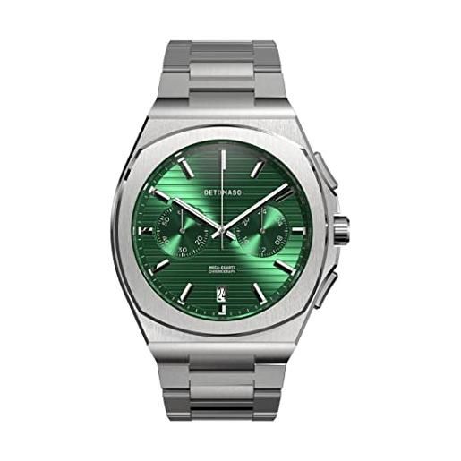 De. Tomaso voltre chrono first edition green green orologio da polso da uomo analogico al quarzo acciaio inossidabile argento, verde