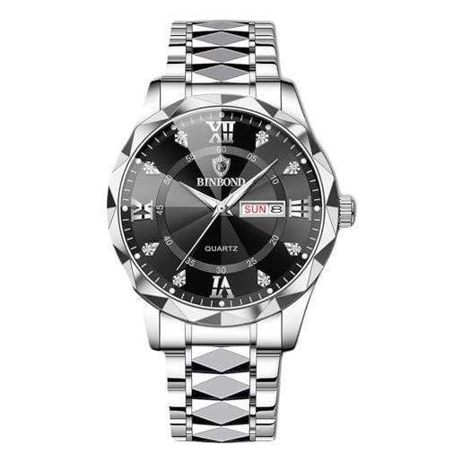 RORIOS orologio elegante quarzo da uomo orologio da polso diamante impermeabile orologio classico acciaio inossidabile orologio multifunzione lavoro bianco nero b