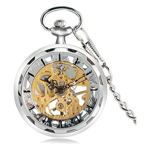 JTWMY orologio da tasca steampunk orologio da taschino meccanico a carica manuale di lusso con pendente in bronzo con catena-argento