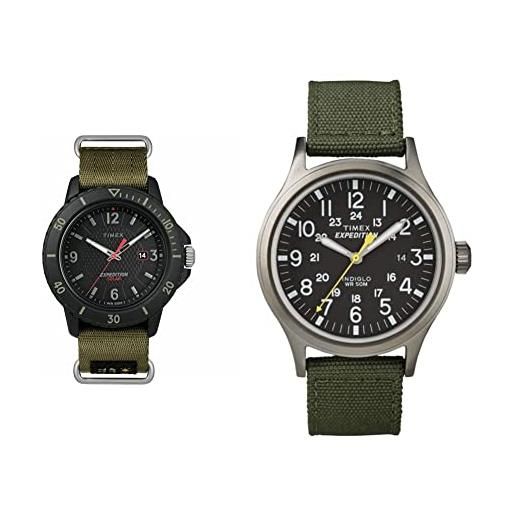 Timex orologio da uomo expedition gallatin solar tw4b14500, verde (scorrevole color oliva), 44 mm & expedition t49961 orologio da uomo con cinturino in tessuto da 40 mm
