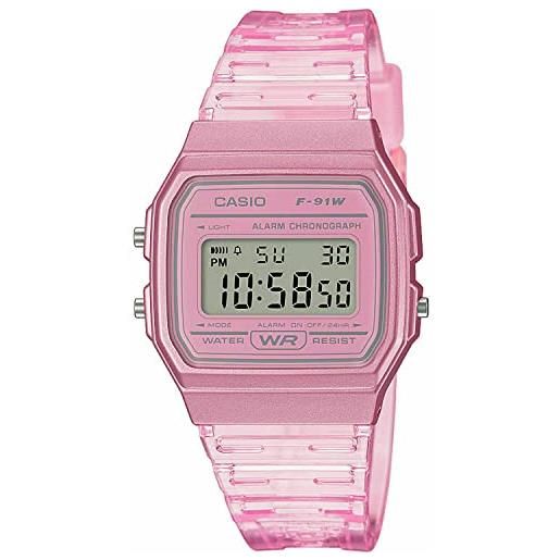 Casio quartz watch with resin strap, pink, 20 (model: f-91ws-4cf)
