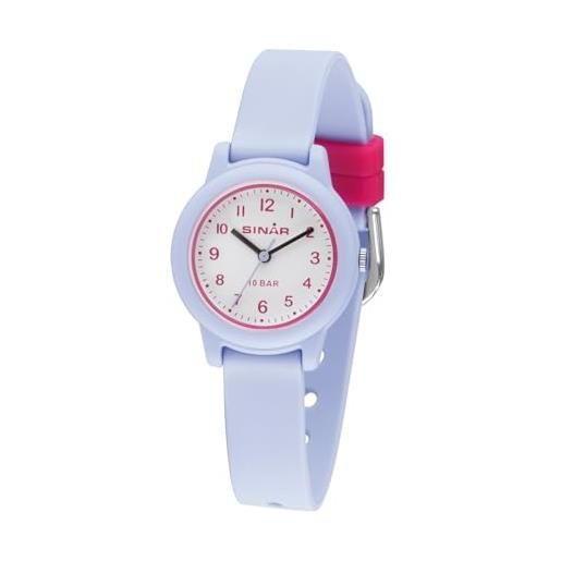 Sinar orologio da polso per bambini, analogico, al quarzo, 10 bar, con cinturino in silicone, viola chiaro, rosa xb-24-6, lilla, classico