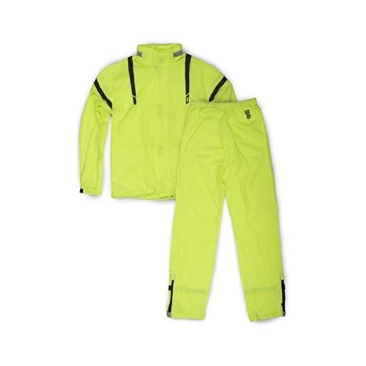 OJ - completo compact fluo giacca e pantaloni 4 stagioni 100% impermeabile compatti e tascabili, giallo fluo, 5xl