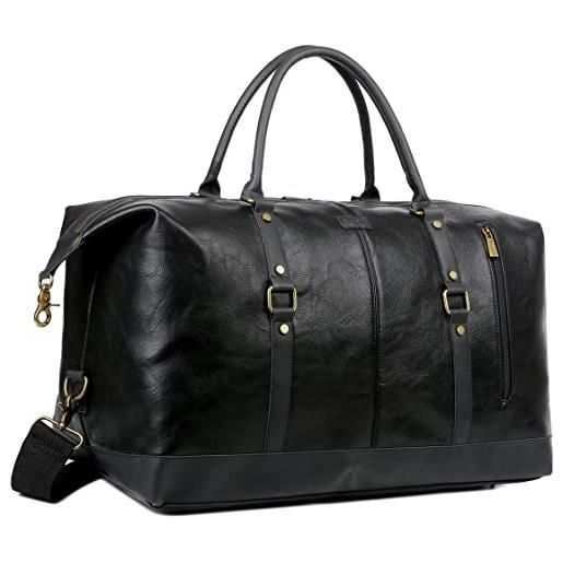 Baosha oversize faux leather travel duffel tote bag carry on overnight weekender bag travel holdall per uomini e donne hb-14, nero , x-large