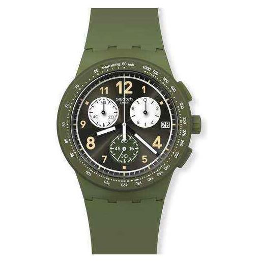 Swatch / irony chrono / nothing basic about green / orologio uomo / quadrante nero / cassa plastica / cinturino silicone