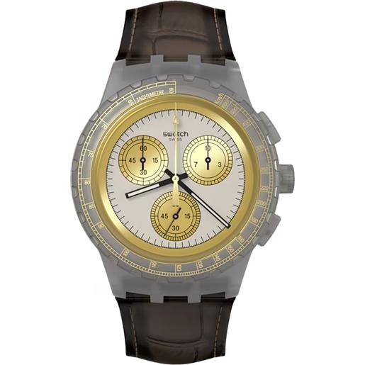 Swatch / irony chrono / golden radiance / orologio unisex / quadrante grigio / cassa plastica / cinturino cuoio