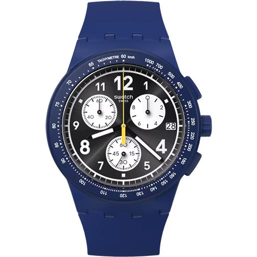Swatch / irony chrono / nothing basic about blue / orologio uomo / quadrante nero / cassa plastica / cinturino silicone