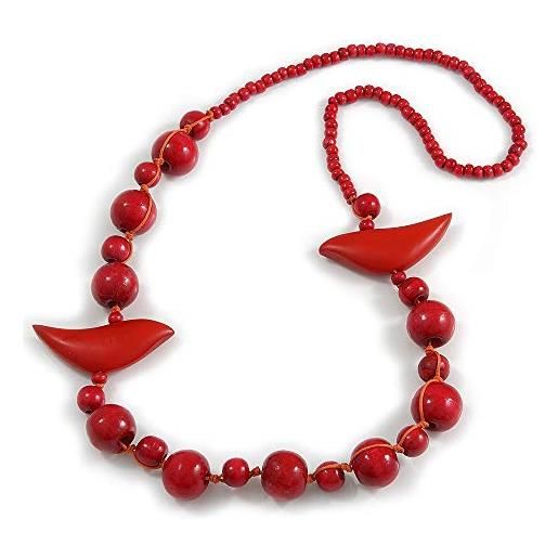 Avalaya collana lunga con perline in legno rosso, 80 cm