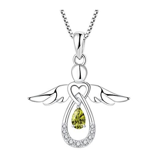 FJ collana angelo custode donna argento 925 collana con ciondolo agosto pietra portafortuna peridoto gioielli regalo per donna