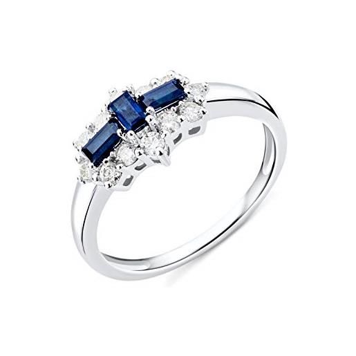 Miore anello da donna in oro bianco 9 carati 375 con topazio blu 0,62 ct e 0,35 ct diamante a taglio brillante