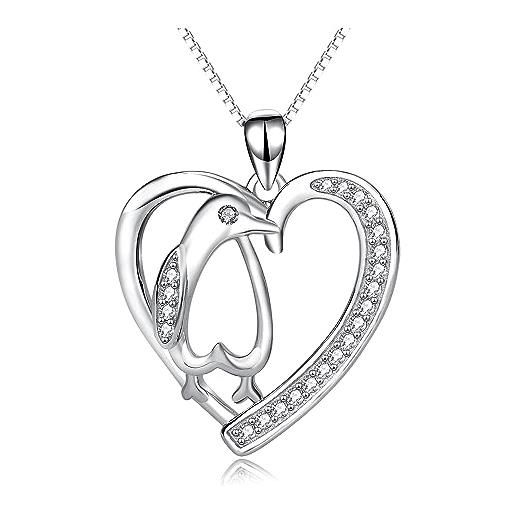 YFN pinguino collana argento sterling ciondolo forma di cuore gioielli carino regalo per donne ragazze