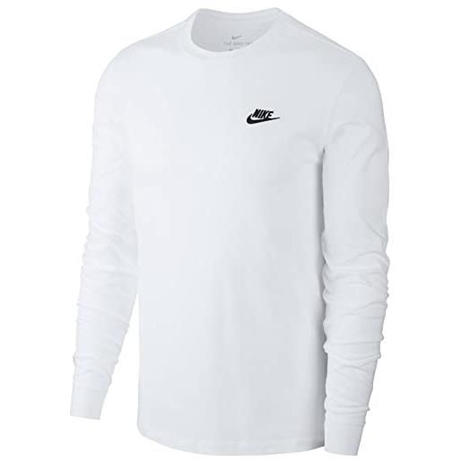 Nike m nsw club tee - ls t-shirt a manica lunga, uomo, dk grey heather/black, xs