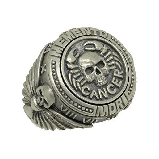 SECRETIUM anello da uomo con segno zodiacale del cancro in argento sterling 925 teschio oroscopo masonic memento mori e argento, 25 1/2, cod. Ss-043