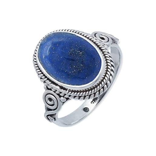 mantraroma anello argento 925 con pietre preziose lapislazzuli pietra blu argento sterling da donna in vero argento (mrg-066-06-(58))