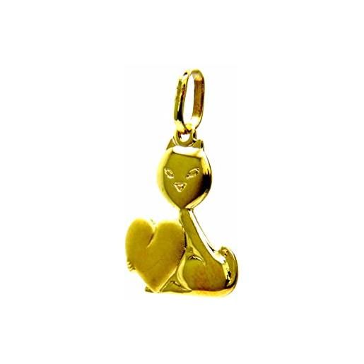PEGASO GIOIELLI ciondolo da donna in oro giallo 18kt (750) pendente gatto con cuore