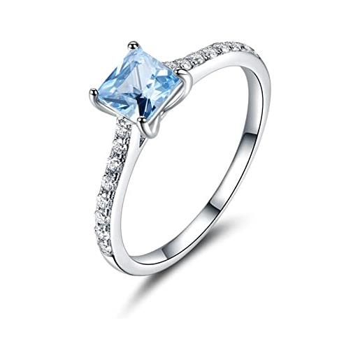 Musihy anello pietra, anelli in argento cubic zirconia azzurro di forma quadrata argento azzurro misura dell'anello 10