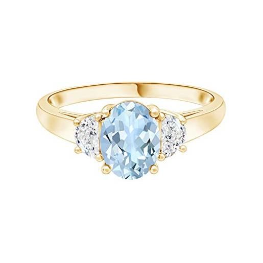 Shine Jewel anello half moon!!Anello ovale con tre pietre preziose blu acquamarina oro 9 carati (giallo oro, 17)