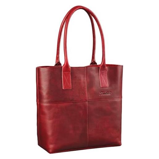 Benthill shopper in pelle donna | borsa a tracolla semplice senza zip | borsa vintage in vera pelle di vacchetta | borsa di alta qualità, color: rosso