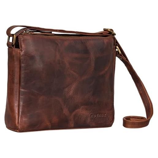 ROYALZ 'albany' borsa da donna vintage in pelle borsa da donna moderna per donna borsa a tracolla vera pelle, colore: roma cognac marrone