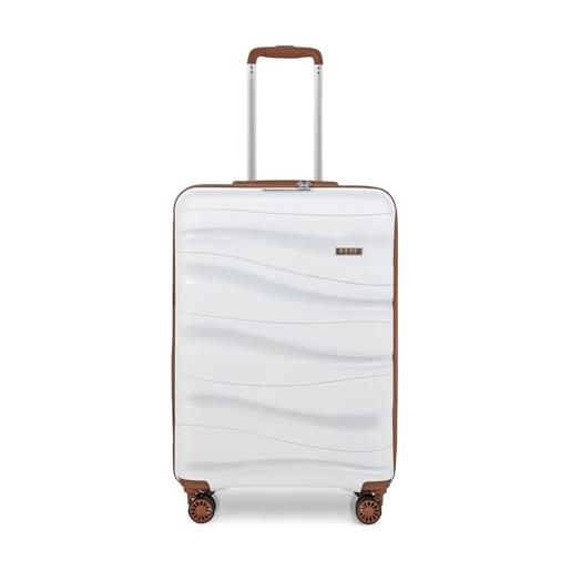 KONO valigia trolley rigida 55cm leggero pp valigie con tsa lucchetto e 4 ruote (20pollici, bianco crema)