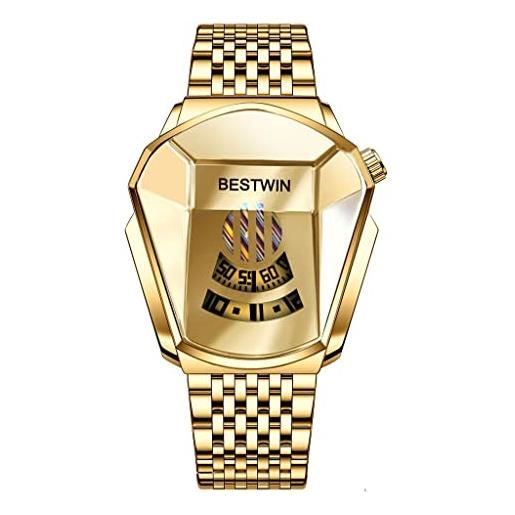 FENKOO orologi da polso impermeabili al quarzo da uomo in acciaio inossidabile con orologio militare sportivo di marca di lusso (colore: oro)