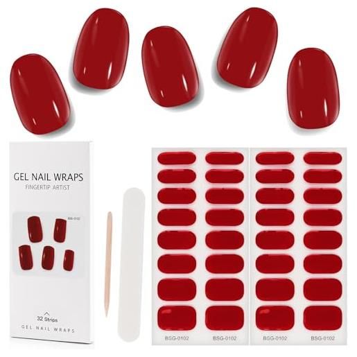Kalolary 32pcs strisce di smalto in gel cure, adesivi per nail art adesivi a fascia completa, adesivi per chiodo uv/led gel impermeabili con file per chiodi e bastoncino (rosso)