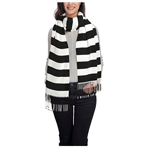 ANGYANG sciarpa calda, righe bianche nere, scialli grandi da donna in morbido cashmere avvolge la stola leggera 192x75 cm