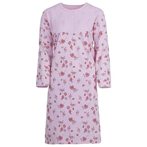 Zeitlos camicia termica da notte floreale con ricamo, a maniche lunghe, con bottoni, m-2xl, colore: rosa. , xxl