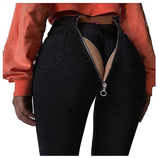 Yokbeer jeans sexy da donna con zip posteriore, jeans a vita alta con zip posteriore, leggings elasticizzati, pantaloni skinny lavati (color: blue, size: s)