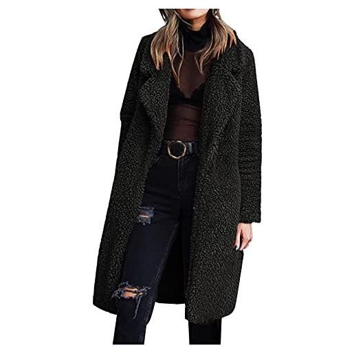 Superdry giacca da donna autunnale e inverno, a maniche lunghe, con colletto double-face, in pile, casual, a tinta unita, nero , s