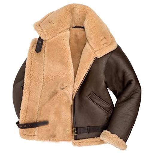 WKNBEU giacca da uomo in pelliccia sintetica sherpa foderata in pile d'agnello, calda militare, militare, militare, militare, bomber outwear, brown-l