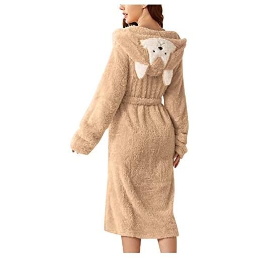 MJGkhiy vestaglia pile donna invernale comodo con cintura fleece accappatoio pigiama kimono vestaglia manica lunga caldo abbigliamento da notte per casa hotel spa flanella accappatoio