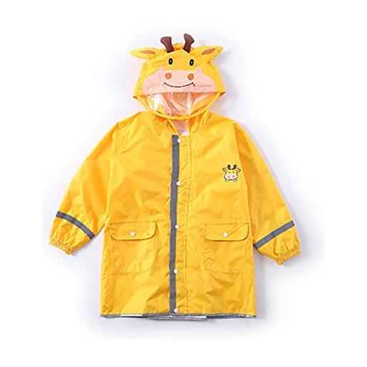 BenCreative bambini delle ragazze dei ragazzi pioggia poncho raincoat figura sveglia 3d striscia riflettente tuta antipioggia impermeabile yellow l/120-145cm