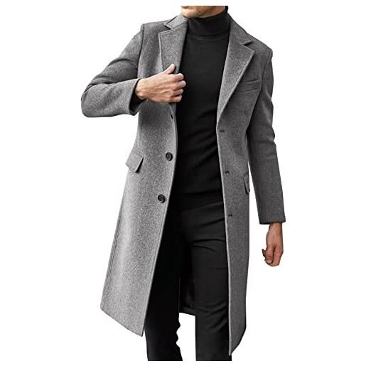 Generic cappotto di lana da uomo invernale in lana invernale di media lunghezza cappotto invernale cappotto da uomo lungo slim fit giacca a vento giacca a vento giacca a risvolto (m, nero)