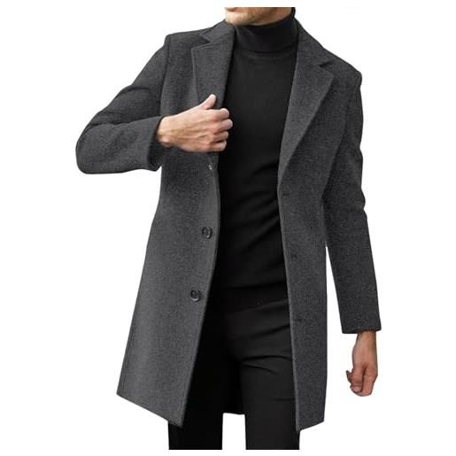 Generic cappotto di lana da uomo invernale in lana invernale di media lunghezza cappotto invernale cappotto da uomo lungo slim fit giacca a vento giacca a vento giacca a risvolto (l, grigio)