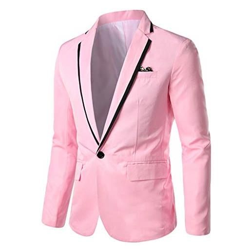 DUHGBNE giacca da uomo con bottoni intelligenti, giacca con bottoni, cardigan con abbottonatura, giacca da lavoro, tinta unita, per matrimoni e affari, rosa, xxxxl