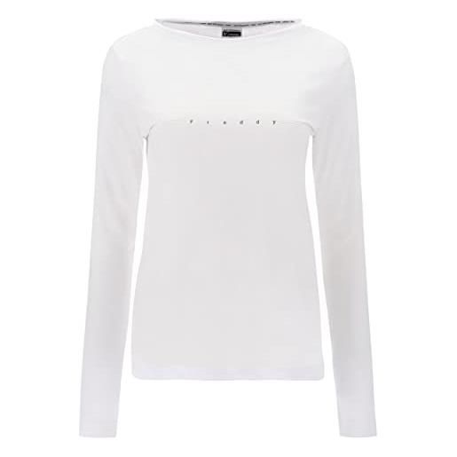 FREDDY - t-shirt manica lunga in cotone con stampa olografica, bianco, medium
