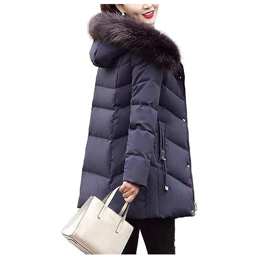 ORANDESIGNE cappotto invernale donna piumino giacca lungo giubbino con pelliccia cappuccio piumino cappotti eleganti caldo parka outwear trench giubbotto con zip e tasche b grigio s