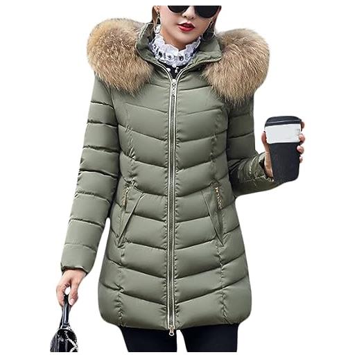 ORANDESIGNE cappotto invernale donna piumino giacca lungo giubbino con pelliccia cappuccio piumino cappotti eleganti caldo parka outwear trench giubbotto con zip e tasche i cachi m