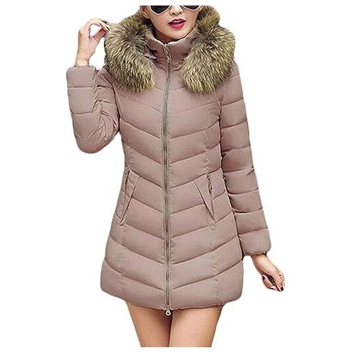 ORANDESIGNE cappotto invernale donna piumino giacca lungo giubbino con pelliccia cappuccio piumino cappotti eleganti caldo parka outwear trench giubbotto con zip e tasche c blu xl