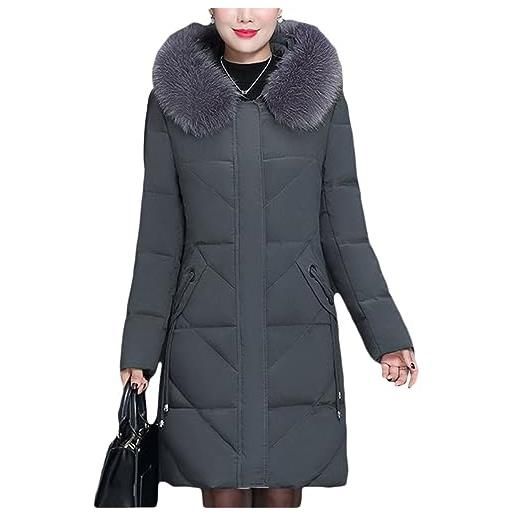 ORANDESIGNE cappotto invernale donna piumino giacca lungo giubbino con pelliccia cappuccio piumino cappotti eleganti caldo parka outwear trench giubbotto con zip e tasche a verde xs