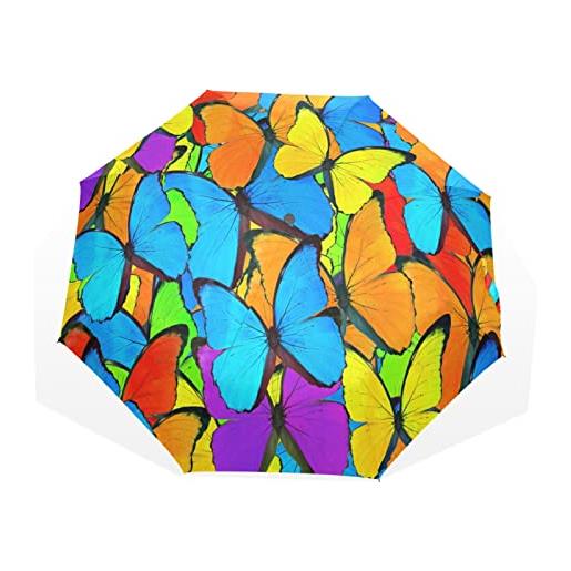 TropicalLife ombrello arcobaleno colorato farfalla animale antivento 3 piegare ombrello per donne uomini ragazze ragazzi unisex ultraleggero