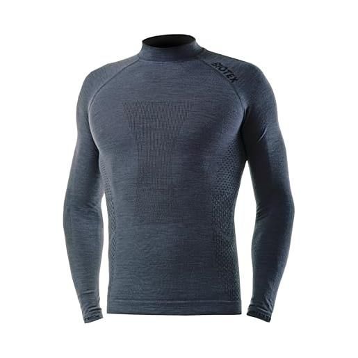 BIOTEX lupetto calore in lana merino per ciclismo e running, intimo tecnico sportivo, maglia termica a manica lunga a collo alto, grigio, taglia ii (m/l)