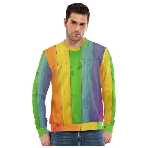Anantty felpa da uomo in legno arcobaleno colorato maglione pullover per uomo ragazzo, multicolore, xxl