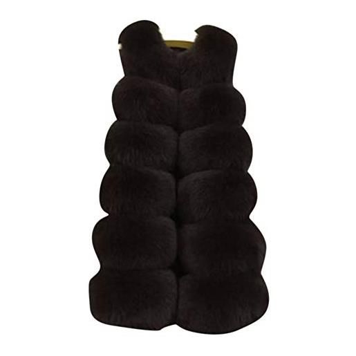 Kasen donna cappotto giacca pelliccia artificiale elegante senza maniche lanuginoso gilet caffè 3xl