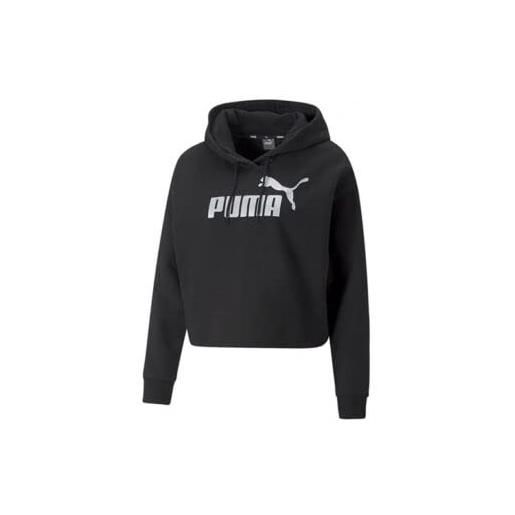 PUMA ess logo cropped hoodie fl felpa, black silver metallic, s donna