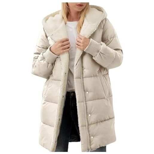 Coo2Sot cappotti giacca donna pelliccia artificiale lungo caldo con cappuccio giacca in cotone con cappuccio (beige, xxl)
