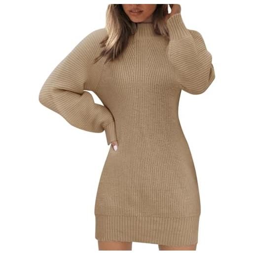 Minetom vestito maglione donna abito in maglia girocollo elasticizzato casual autunno invernale lungo pullover a manica lunga a cachi scuro xs